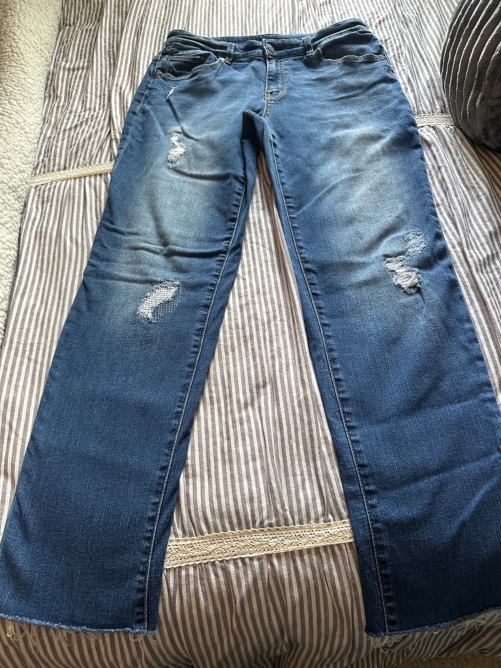 Chico's Blue Distressed Wide-Leg Jeans